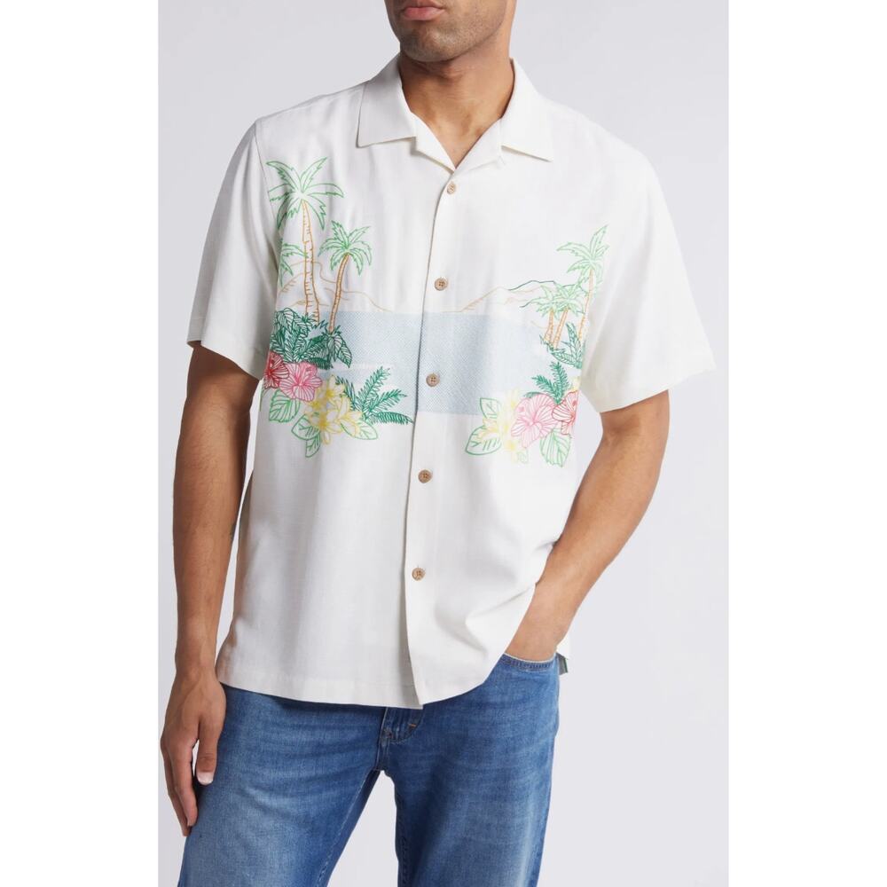 Tommy Bahama Bloom with a View Embroidered Silk Camp Shirt